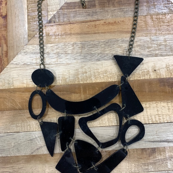 Black Geometric Statement Necklace Acrylic Abstract Bib Mod Art Jewelry - Picture 2 of 10